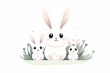 Illustration of cute  three bunny on white background. Happy Easter greeting
