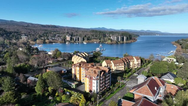 Coastal City At Pucon Los Lagos Chile. Aerial Beach Pucon Los Lagos. Infrastructure Landscape Company Building Awesome. Infrastructure Urban Company Building Architecture Town.