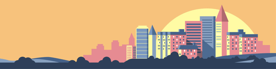 vector urban building skyline bakground illustration with clouds and building and house