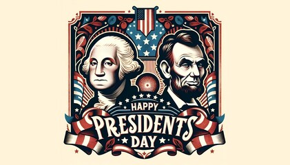 Vintage illustration of george washington and abraham lincoln portraits for presidents' day.