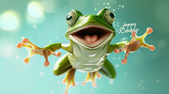 Leap day, 29 February 2024 greeting card with cute Green Frog and Happy Leap Day text. Leap year, one extra day