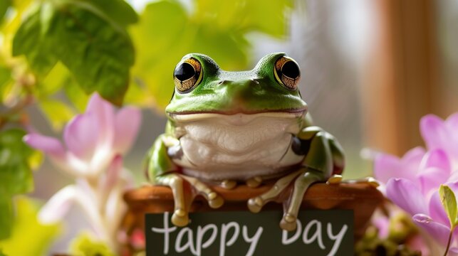 Leap day, 29 February 2024 greeting card with cute Green Frog and Happy Leap Day text. Leap year, one extra day