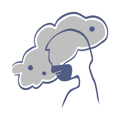 Pollution and germs in the air that affect respiratory health. Child wearing face mask to protect against dangerous PM 2.5 dust.