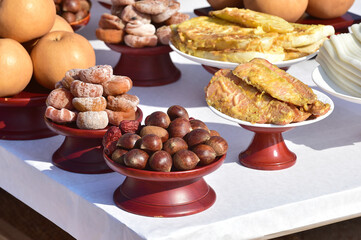 Food for the Korean ancestral rites ceremony table