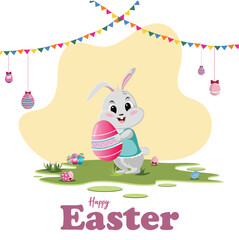 Vector illustration Happy Easter, Eggs, Bunny, Editable post banner template