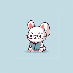 cute rabbit logo reading book design