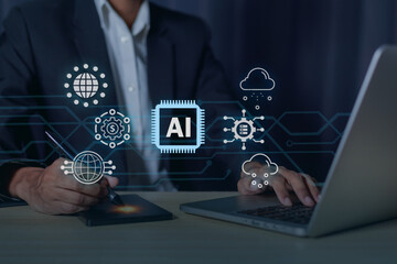 AI technology, Business people may use the Internet to network and search for information on mobile devices using Artificial intelligence digital technology generate.