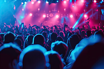 Fototapeta na wymiar close up Crowded dancefloor in night club.Full nightclub during musical concert show