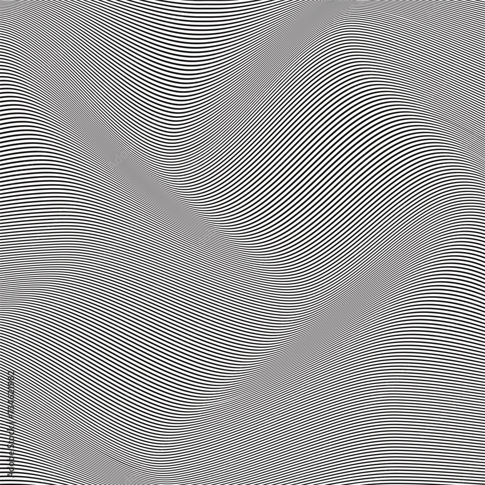 Poster abstract seamless repeatable black slanting wave line pattern.