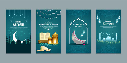 Vector illustration of Ramadan social media feed set template - obrazy, fototapety, plakaty