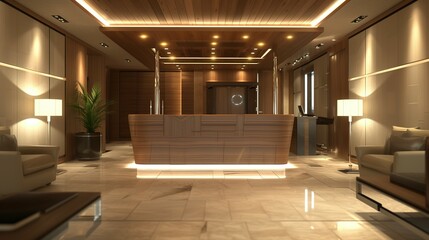 3d render of luxury hotel reception lobby