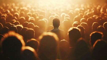 1 person standing standing in middle among a crowd of people
