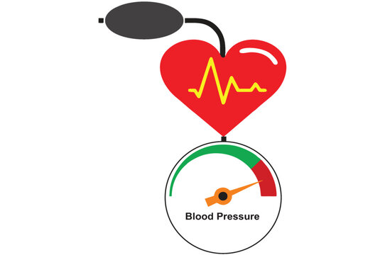 Blood Pressure Measuring Machine With Heart Symbol On In Editable Vector. Traditional Classic Going Green To Red Meter. Healthy Heart And Blood Pressure, Pharmaceutical Marketing And Health. Eps 10