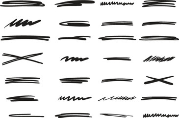 Scribble lines, brush lines and underlines. Hand drawn collection of doodle style various lines. Lettering Art Lines Isolated on white in editable vector. eps 10 - obrazy, fototapety, plakaty
