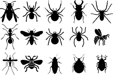 Pests and insect icons.High quality insect icons like beetle, butterfly, ant, caterpillar, dragonfly, fly, honey, bee and many more for insect killing pesticide products. Insecticide and cleanliness. - obrazy, fototapety, plakaty