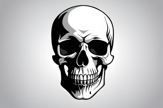 White graphic human skull with black eyes. generative ai