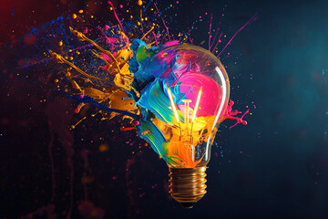 Idea bulb with colorful splashes
