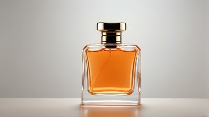 An elegant modern looking glass light orange perfume bottle on plain white background from Generative AI