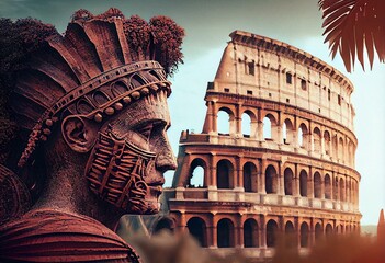 Historic Illustration of Ancient Rome with a Colosseum in the background created using Generative AI - obrazy, fototapety, plakaty