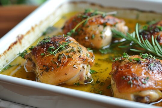 Chicken thighs infused with honey mustard and fresh herbs then baked