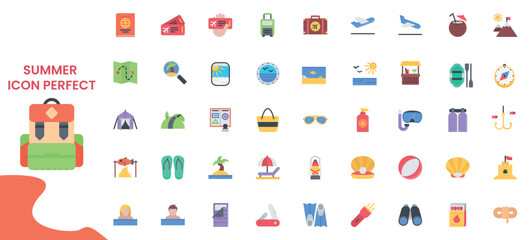 icon summer set, editable stroke