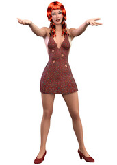 3D Render of Girl in short red dress