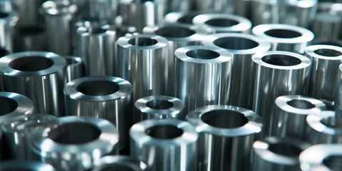 Foto op Plexiglas Rolls of aluminum metal fittings. Heavy industry production © Jasper W