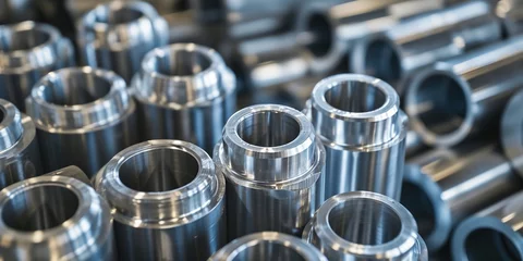 Fotobehang Rolls of aluminum metal fittings. Heavy industry production © Jasper W