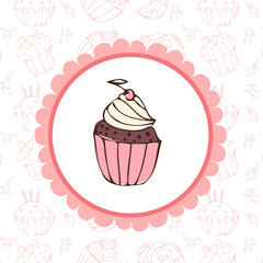 cute cupcake background template for bakery in vintage style