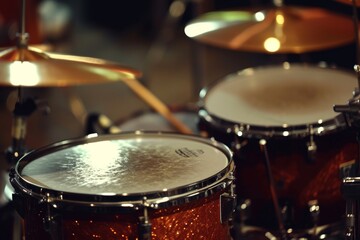 Close up of drum set and sticks