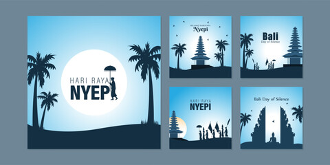 Vector illustration of Happy Nyepi Day social media feed set template