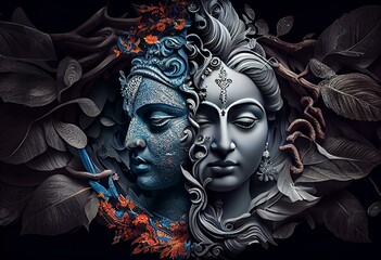 3D wallpaper , abstract background with  radha krishna  for wall wallpapers. Generative AI - obrazy, fototapety, plakaty