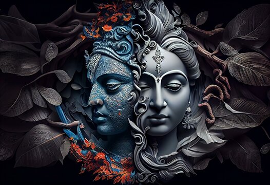 3D wallpaper , abstract background with  radha krishna  for wall wallpapers. Generative AI