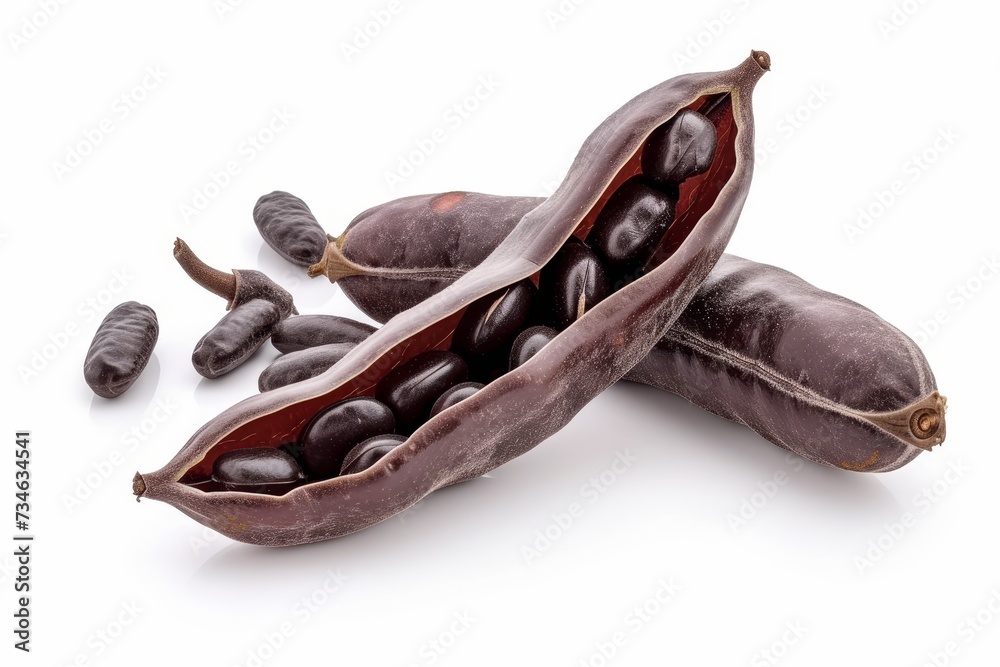 Canvas Prints Carob pods and beans isolated on white background in sharp focus