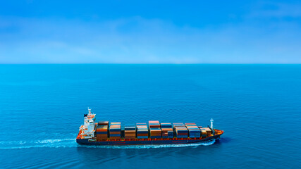 Aerial view of the freight shipping transport system cargo ship container. international...