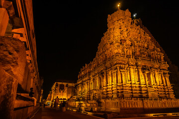 Night Time with Lightning - Tanjore Big Temple or Brihadeshwara Temple was built by King Raja Raja...
