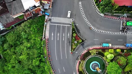Yogyakarta, Indonesia - January 11th 2023 - Aerial View of Vehicle Traffic in Downtown Yogyakarta Near Malioboro Street, Indonesia
