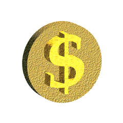 Dollar symbol. Dollar coin. U.S. dollar. Gold coin on a white background, stylish illustration.