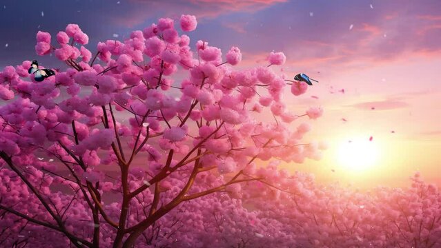 pink cherry tree blossom flowers blooming in spring. seamless looping overlay 4k virtual video animation background 