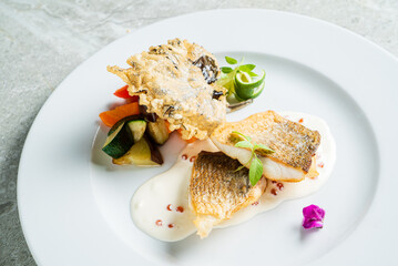 Fried fish fillet, Atlantic cod with vegetables