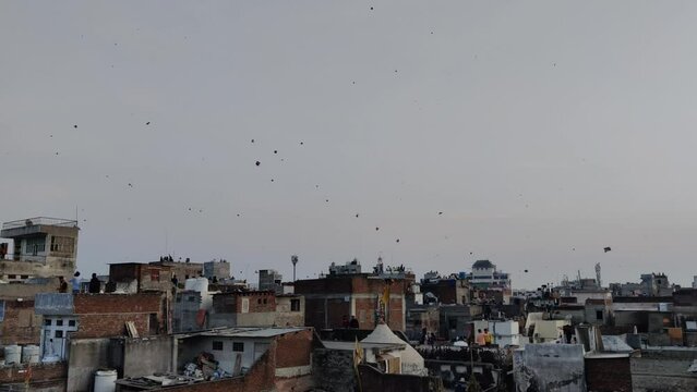 Cityscape view of pink city Jaipur shot on festival of Makar Sankranti during daylight