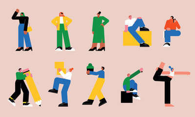 flat vector illustration. A set of many people in various poses. vol.7 - 734642117