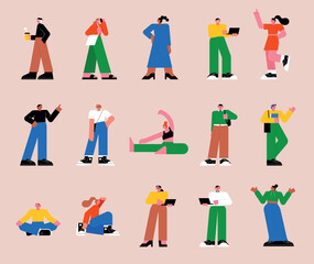 flat vector illustration. A set of many people in various poses. vol.6 - 734642170
