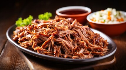 A plate of mouthwatering and tender bbq pulled pork