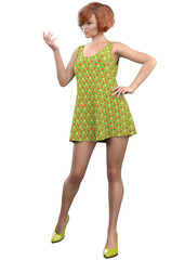 3D Rendered Girl in green floral dress