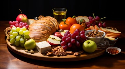 A traditional rosh hashanah platter with symbolic foods