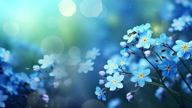 spring blue flowers. spring background forget me not flowers. seamless looping overlay 4k virtual video animation background 