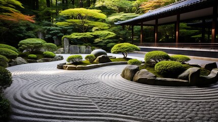 Naklejka premium A zen garden with patterns that invite reflection and tranquility