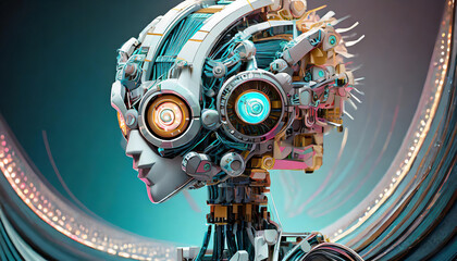 サイボーグの顔　AI画像　ジェネレーティブ AI  - obrazy, fototapety, plakaty