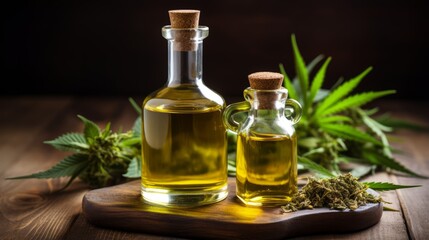 Obraz na płótnie Canvas Cannabisinfused olive oil in a bottle